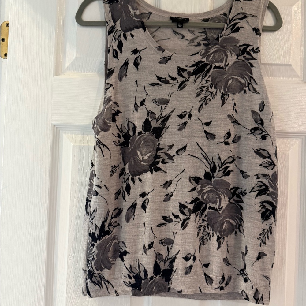 Talbots Gray Floral Sleeveless Tank with Matching Cardigan